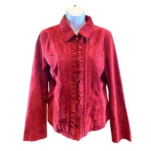 Peck & Peck Weekend Genuine Suede Leather Cranberry Red Jacket Size Medium